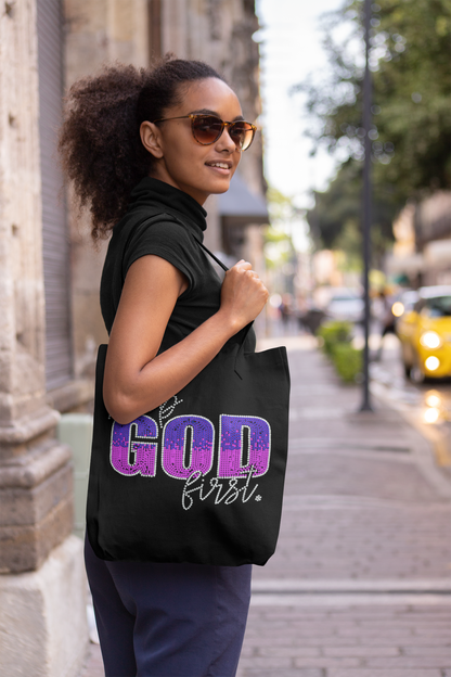 Keep God First, Rhinestone Design- Tote Bag